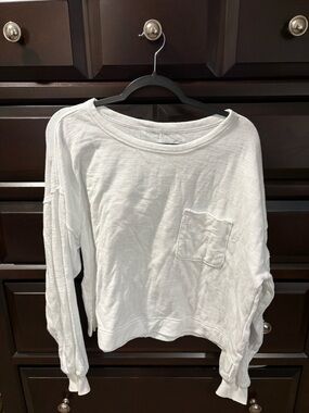aerie White Long Sleeve Pocket Tee